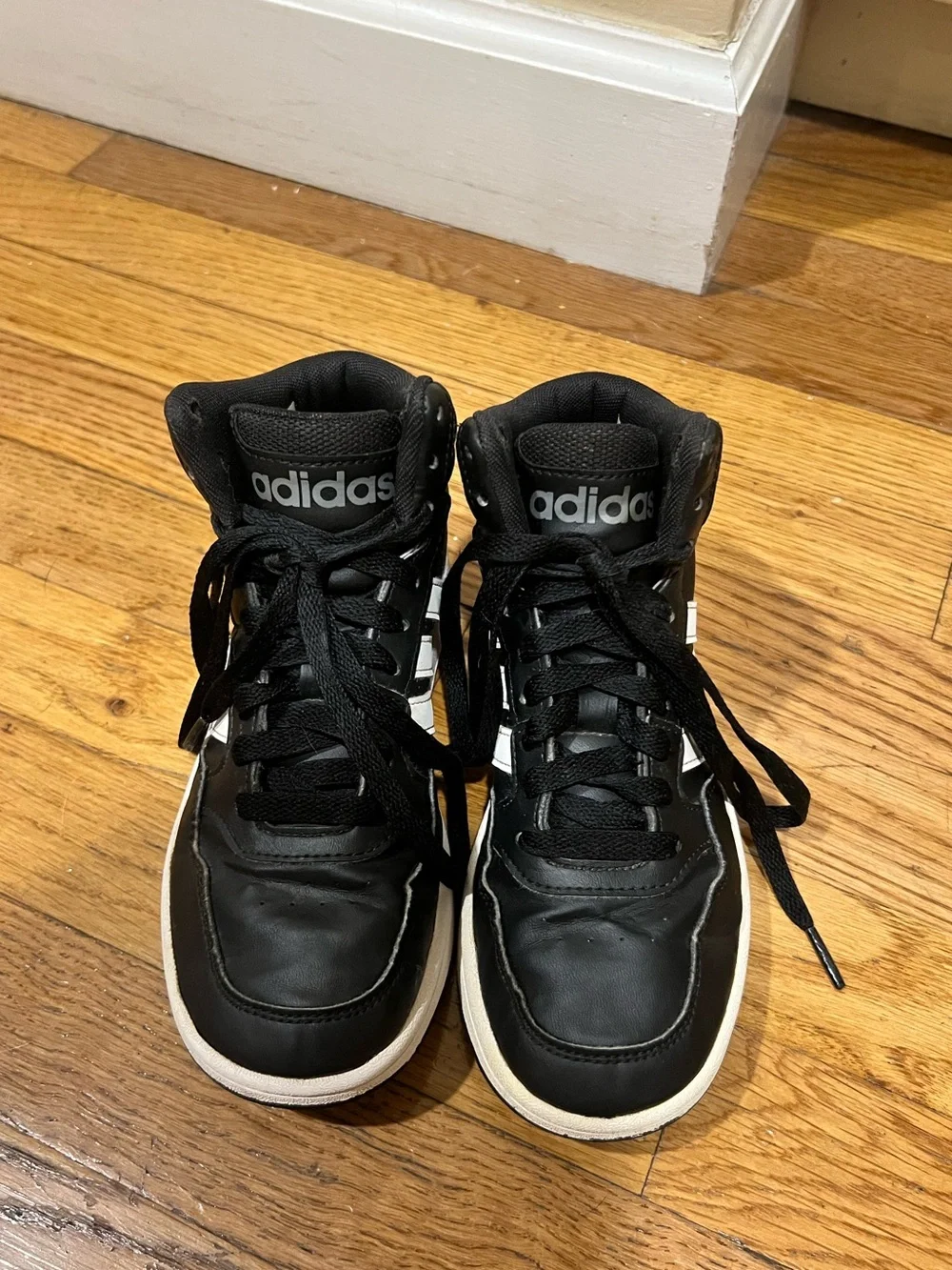 Kids Adidas Black and White Mid-Top Sneakers
